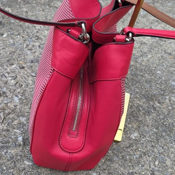 Coach Lexi Red Leather & Jacquard Fabric Shoulder Bag F57540 $498 Retail EUC - Picture 9 of 16